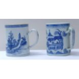 Two large Chinese blue and white scenic decorated tankards, 14cm high