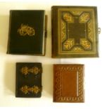 Four Victorian leather bound photograph albums, some with brass fittings, the largest 24x21cm,