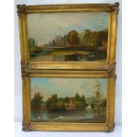 Oil on canvas of a view of Eton from the river 32x52cm, and one similar of the bandstand at the