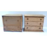 Two table-top miniature chests of drawers, one with two drawers and diamond inlaid top 29cm wide,