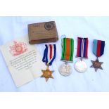 Set of four WWII medals comprising The Defence Medal, The France and German Star, The 1939-1945