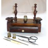 Regency mahogany & rosewood table-top sewing compendium with frieze drawer complete with contents,