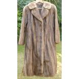 Full length brown mink fur coat, silk lined, drop from collar to hem 112cm, approx size 10