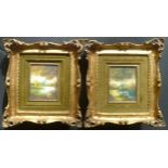 Pair of small 19th century oils of Continental landscapes, probably on copper plate, signed Bary [