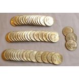 Collection of approx fifty silver Kennedy half dollars, mostly 1964 .900 silver content