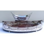 Large silver on copper elliptical shape butler's tray with pierced gallery sides and lion
