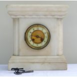 Victorian white marble rectangular mantel clock with circular enamel & gilt dial, bell strike