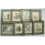 Mainly after Honore Daumier [1808-1879], collection of eight French monochrome lithographs,