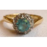 Light blue stone (possibly a Cornflower sapphire) & diamond cluster ring on 18ct gold & platinum