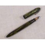 Vintage Sheaffer 500 fountain pen with green striated body and Feather Touch nib