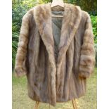 Brown mink fur jacket, silk lined, drop from collar to hem 73cm, approx size 16