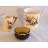 Royal Worcester Victorian porcelain cup with hand painted floral spray decoration and gilt rim, puce