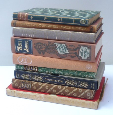 Collection of nine early Folio Society books including Tom Jones by Henry Fielding 1959 and The