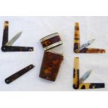 19th century tortoise shell surgeon's lancet / fleam case, containing four tortoise shell guarded