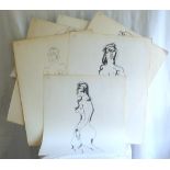 Six large pen sketches on paper of nude women, unsigned but believed to be by Gaston Tyko [b1918]