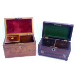 Sarcophagus rosewood tea caddy box with foliate mother of pearl inlay decoration, the interior