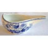 19th century blue and white transferware pap boat baby feeder, floral decoration to sides and