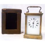 French Duverdry & Bloquel brass cased carriage clock, white enamel dial with Roman numerals, in