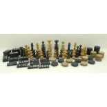 A boxwood and ebonised turned and carved chess set, early 20th century, king 9cm, circa 1910,
