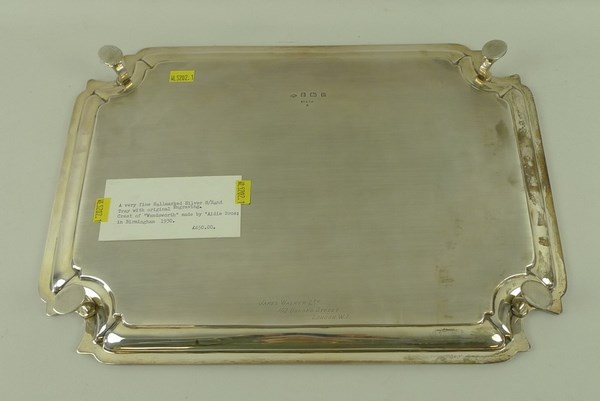 An Edwardian silver tray, rectangular with incuse corners, engraved crest of 'Wandsworth' family, - Image 3 of 5