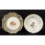 A Meissen, New Osier, plate, hand painted with floral sprays and butterflies, marked to base, 23cm,