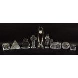 A collection of Waterford glass figurines, 20th century, comprising John Rocha designed clock, 23cm,