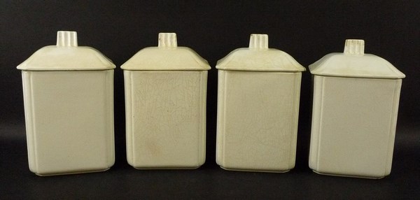 A set of four F Fleure ceramic square form storage jars, labelled 'Sucre', 'Chicoree', 'Farine', - Image 2 of 5