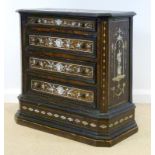 A late 18th century Northern Italian walnut, fruitwood, and ivory inlaid chest of four drawers,