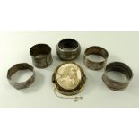 A group of three Vilnius silver napkin rings, two further napkin rings,