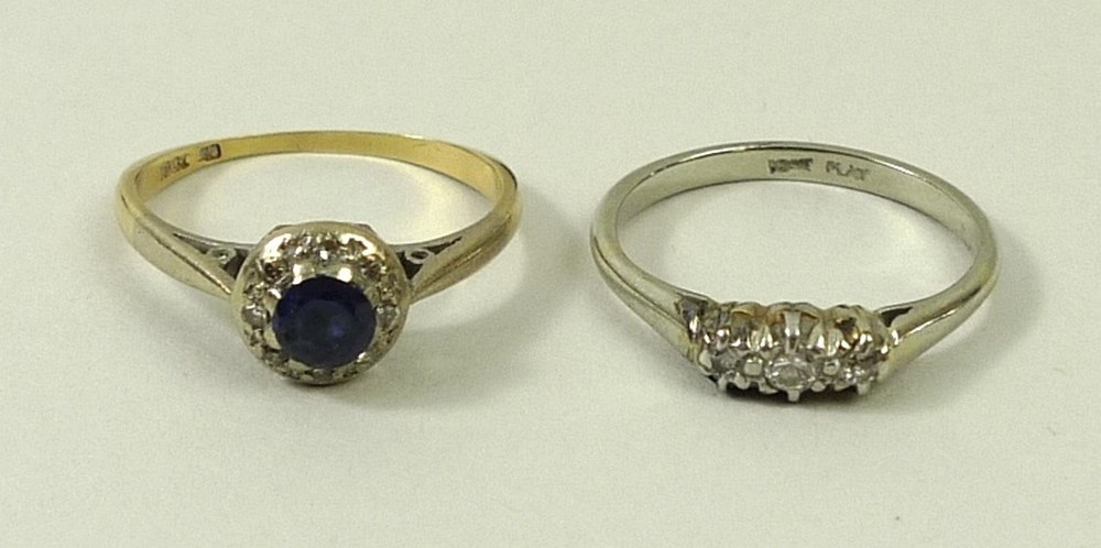 An 18ct gold, sapphire and diamond ring,