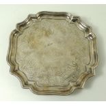 A George I silver salver, London 1726, John Tuite, of square form with incuse corners,