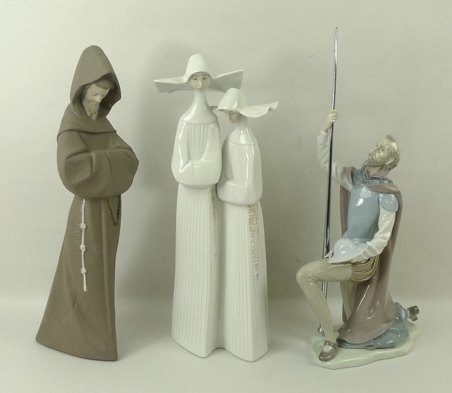 A group of Lladro figurines, comprising Monk, 2060, 34cm, Nuns, 4611, 33cm,