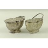 A Dutch silver salt in the form of a basket with hinged lid,