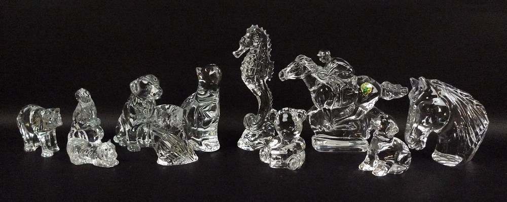 A collection of Waterford glass figurines, 20th century, comprising horses head, 11.