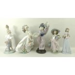 A group of Lladro figurines, comprising Japanese with Fan, 4991, 30cm, A Wish Come True, 7676, 24cm,