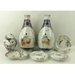 A mirrored pair of 19th century Japanese ceramic bottle vases,