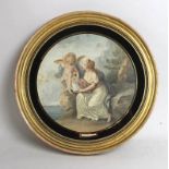 A pair of 18th century stipple engravings within circular gilt and beaded frames,