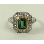 An Art Deco white gold, diamond and green tourmaline ring,