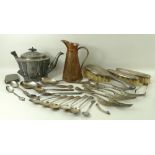 A collection of silver and plate, comprising a silver backed dressing table set,