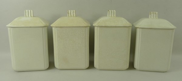 A set of four F Fleure ceramic square form storage jars, labelled 'Sucre', 'Chicoree', 'Farine', - Image 4 of 5