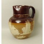 A Doulton Lambeth two-tone stoneware jug commemorating Queen Victoria's Golden Jubilee in 1887,