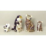 A collection of four Royal Crown Derby paperweights, comprising a cat, 1988, 14cm high,
