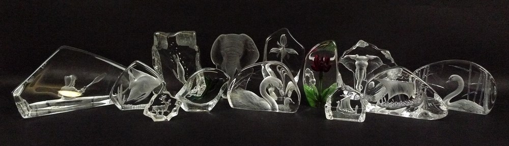 A collection of Scandinavian glass ornaments, 20th century, mostly depicting animal subjects,