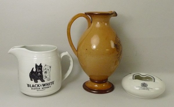 A Doulton Lambeth salt glaze jug, tan ground, 'Very Old Duniva Highland Whisky, - Image 2 of 3