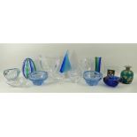A collection of Continental art glass ornaments, vases and bowls, 20th century,