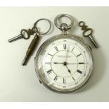 A silver Centre Seconds Chronograph pocket watch, Swiss Made, Birmingham,