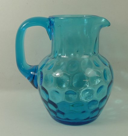 A White Friars blue glass jug, with dimple effect to bowl and ground base, 18cm high. - Image 2 of 3