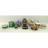 A collection of porcelain, enamel and malachite boxes, 20th century,