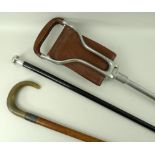 A silver and malacca cane, London 1907, Thomas Dicks, 90cm, a horn and silver walking stick, 84cm,