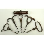 An early 19th century Midland / Derby rams horn corkscrew, iron forged with knop and circle shaft,